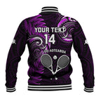 Custom New Zealand Tiki Tennis Baseball Jacket 2024 Aotearoa Tenehi Maori Silver Fern - Purple