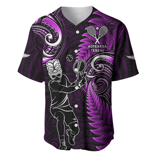 Custom New Zealand Tiki Tennis Baseball Jersey 2024 Aotearoa Tenehi Maori Silver Fern - Purple