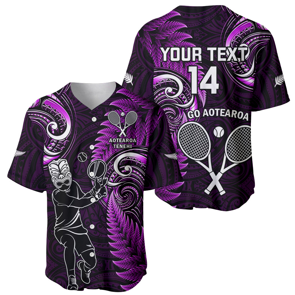 Custom New Zealand Tiki Tennis Baseball Jersey 2024 Aotearoa Tenehi Maori Silver Fern - Purple