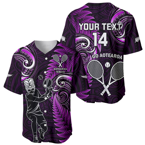 Custom New Zealand Tiki Tennis Baseball Jersey 2024 Aotearoa Tenehi Maori Silver Fern - Purple