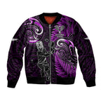 Custom New Zealand Tiki Tennis Bomber Jacket 2024 Aotearoa Tenehi Maori Silver Fern - Purple