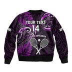 Custom New Zealand Tiki Tennis Bomber Jacket 2024 Aotearoa Tenehi Maori Silver Fern - Purple