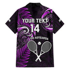 Custom New Zealand Tiki Tennis Hawaiian Shirt 2024 Aotearoa Tenehi Maori Silver Fern - Purple