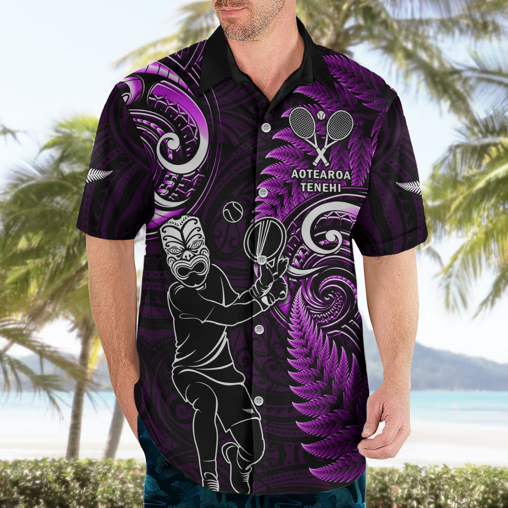 Custom New Zealand Tiki Tennis Hawaiian Shirt 2024 Aotearoa Tenehi Maori Silver Fern - Purple