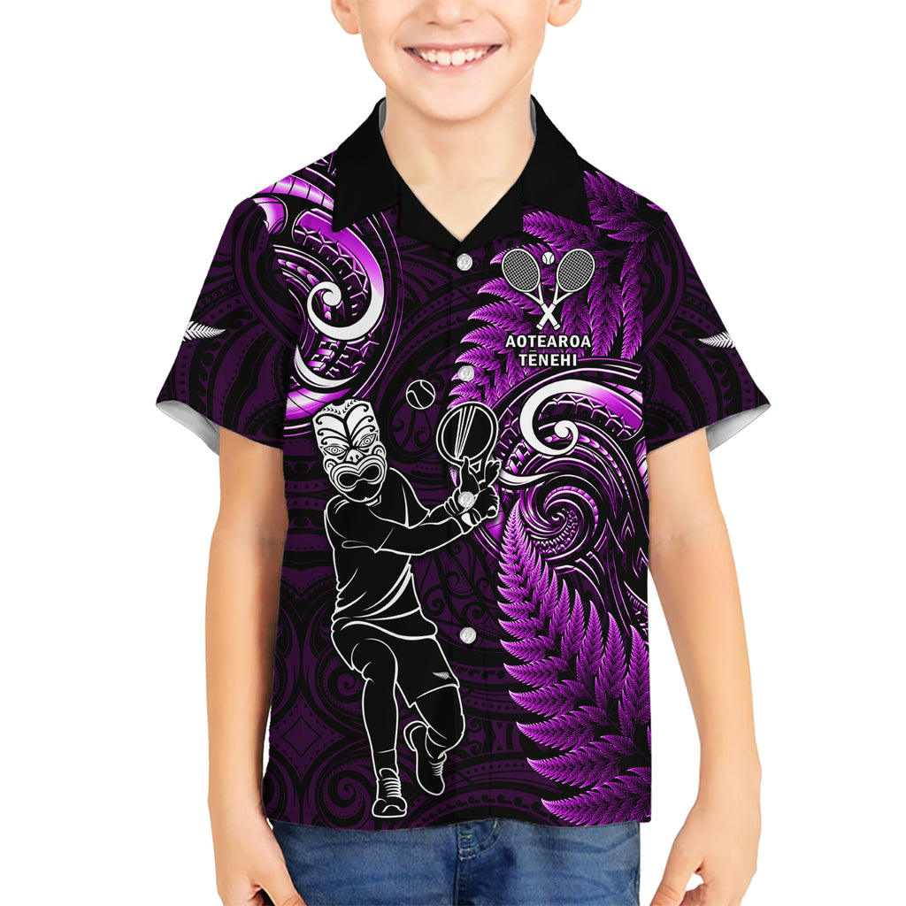 Custom New Zealand Tiki Tennis Hawaiian Shirt 2024 Aotearoa Tenehi Maori Silver Fern - Purple