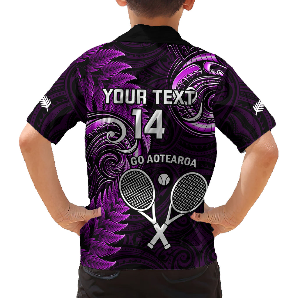 Custom New Zealand Tiki Tennis Hawaiian Shirt 2024 Aotearoa Tenehi Maori Silver Fern - Purple