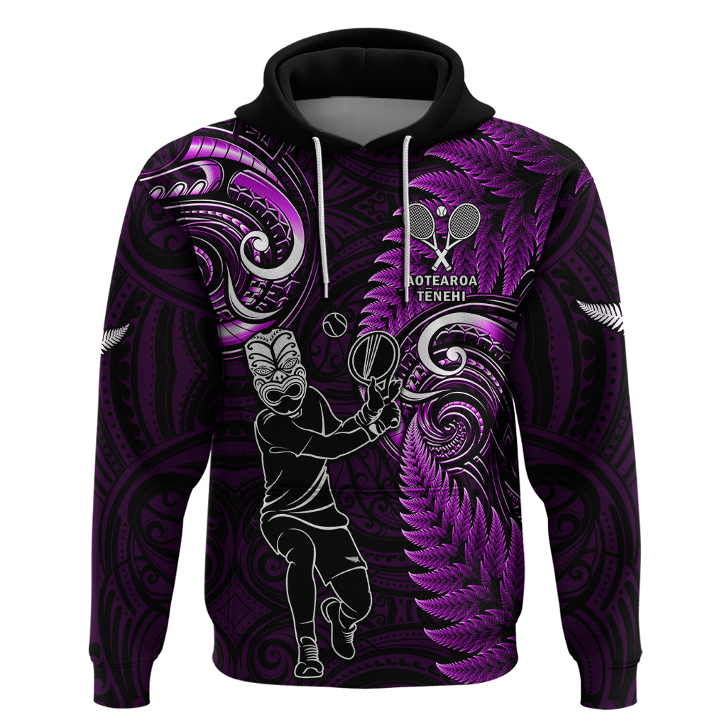 Custom New Zealand Tiki Tennis Hoodie 2024 Aotearoa Tenehi Maori Silver Fern - Purple