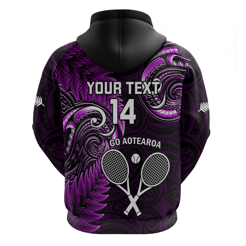 Custom New Zealand Tiki Tennis Hoodie 2024 Aotearoa Tenehi Maori Silver Fern - Purple