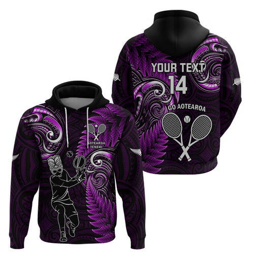Custom New Zealand Tiki Tennis Hoodie 2024 Aotearoa Tenehi Maori Silver Fern - Purple