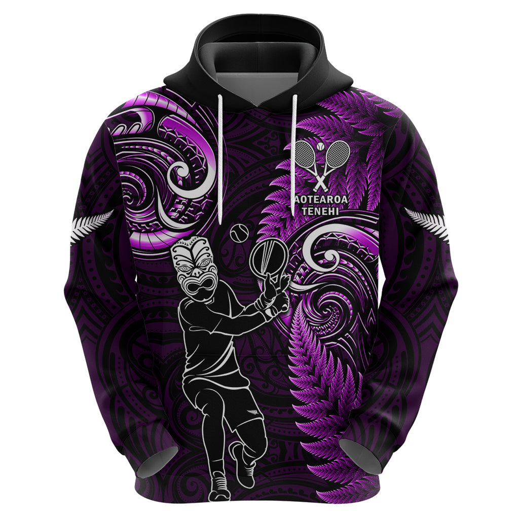 Custom New Zealand Tiki Tennis Hoodie 2024 Aotearoa Tenehi Maori Silver Fern - Purple