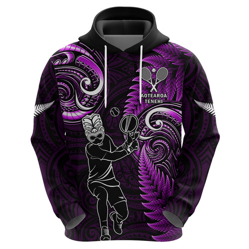 Custom New Zealand Tiki Tennis Hoodie 2024 Aotearoa Tenehi Maori Silver Fern - Purple