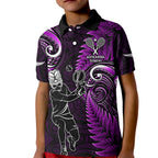 Custom New Zealand Tiki Tennis Kid Polo Shirt 2024 Aotearoa Tenehi Maori Silver Fern - Purple