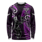 Custom New Zealand Tiki Tennis Long Sleeve Shirt 2024 Aotearoa Tenehi Maori Silver Fern - Purple