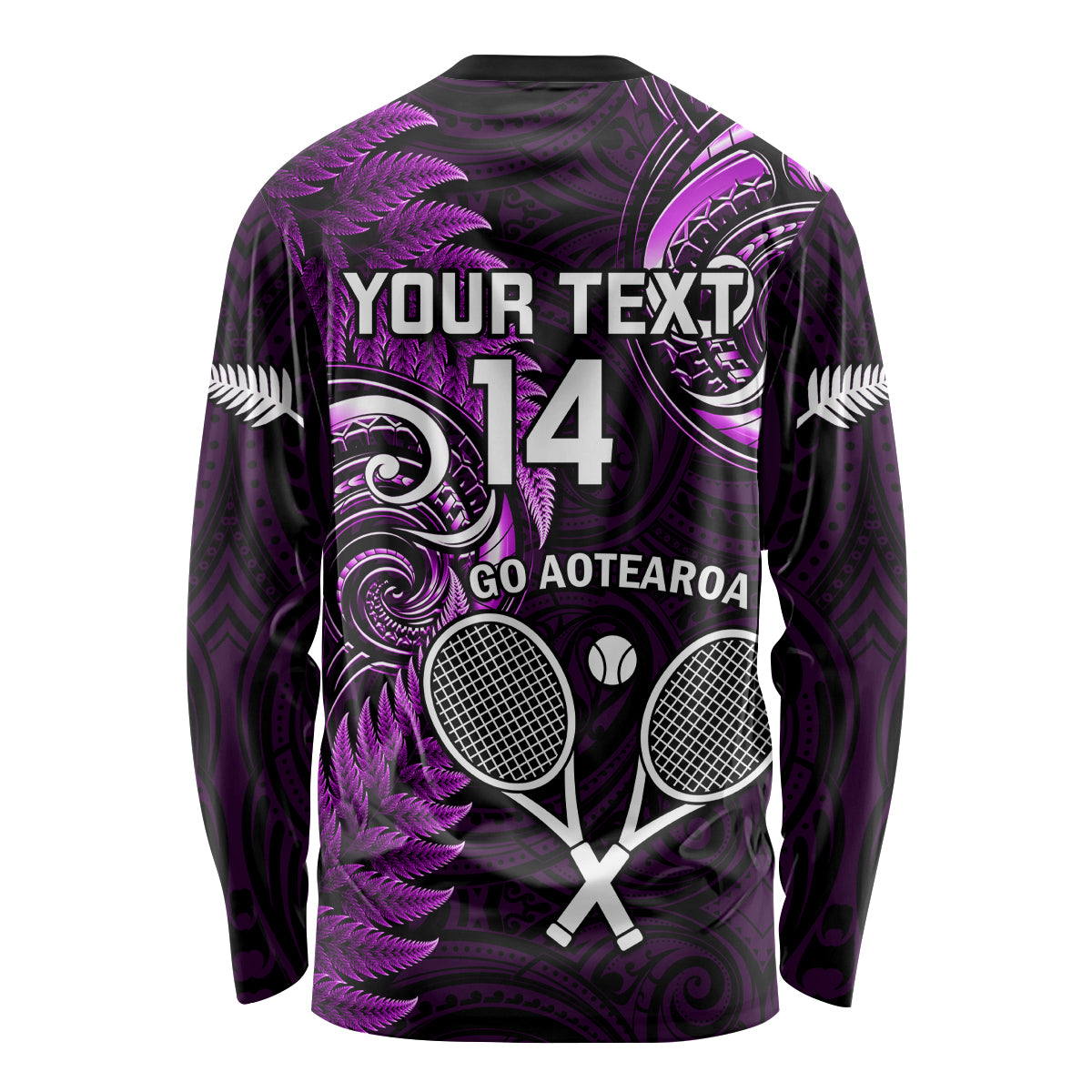 Custom New Zealand Tiki Tennis Long Sleeve Shirt 2024 Aotearoa Tenehi Maori Silver Fern - Purple