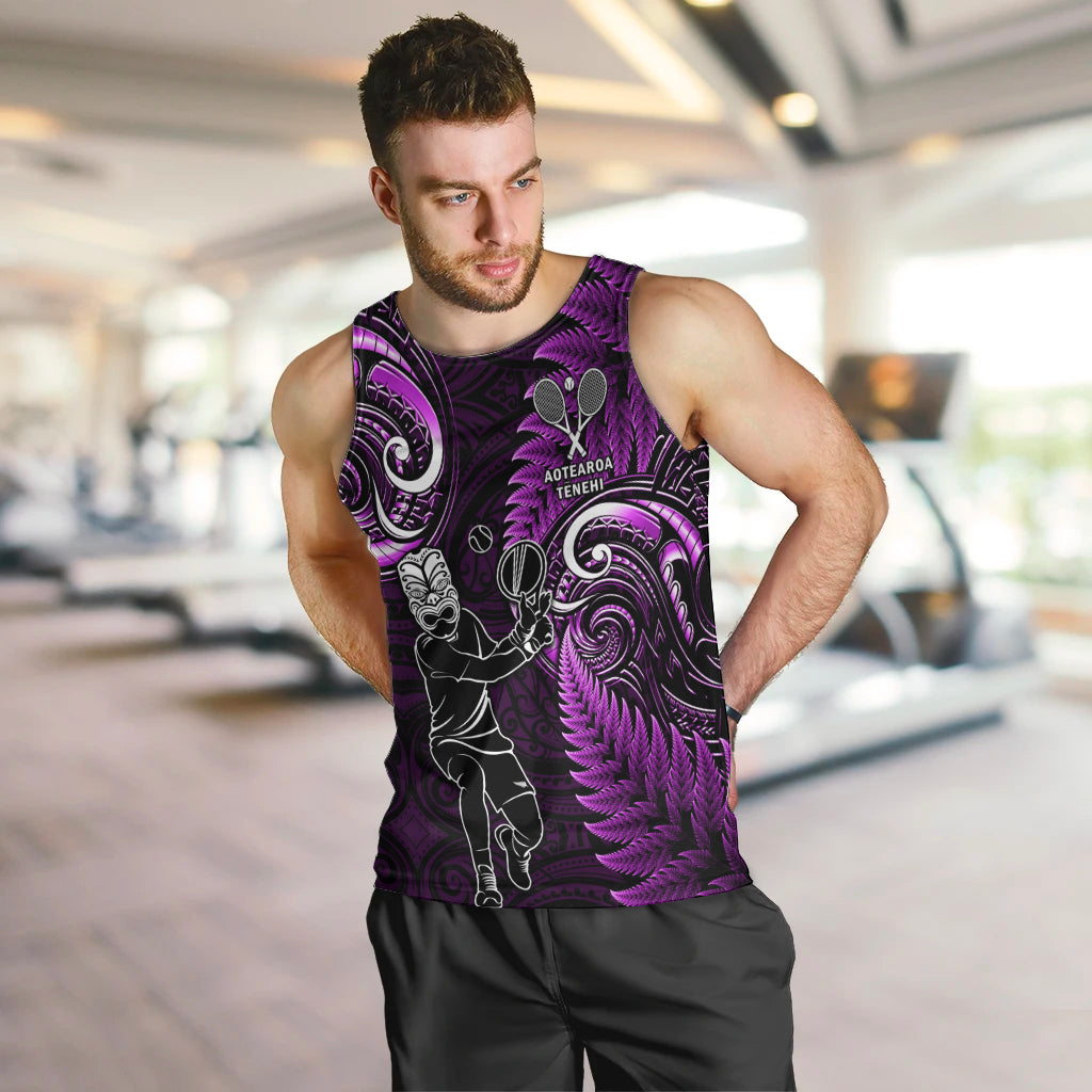 Custom New Zealand Tiki Tennis Men Tank Top 2024 Aotearoa Tenehi Maori Silver Fern - Purple