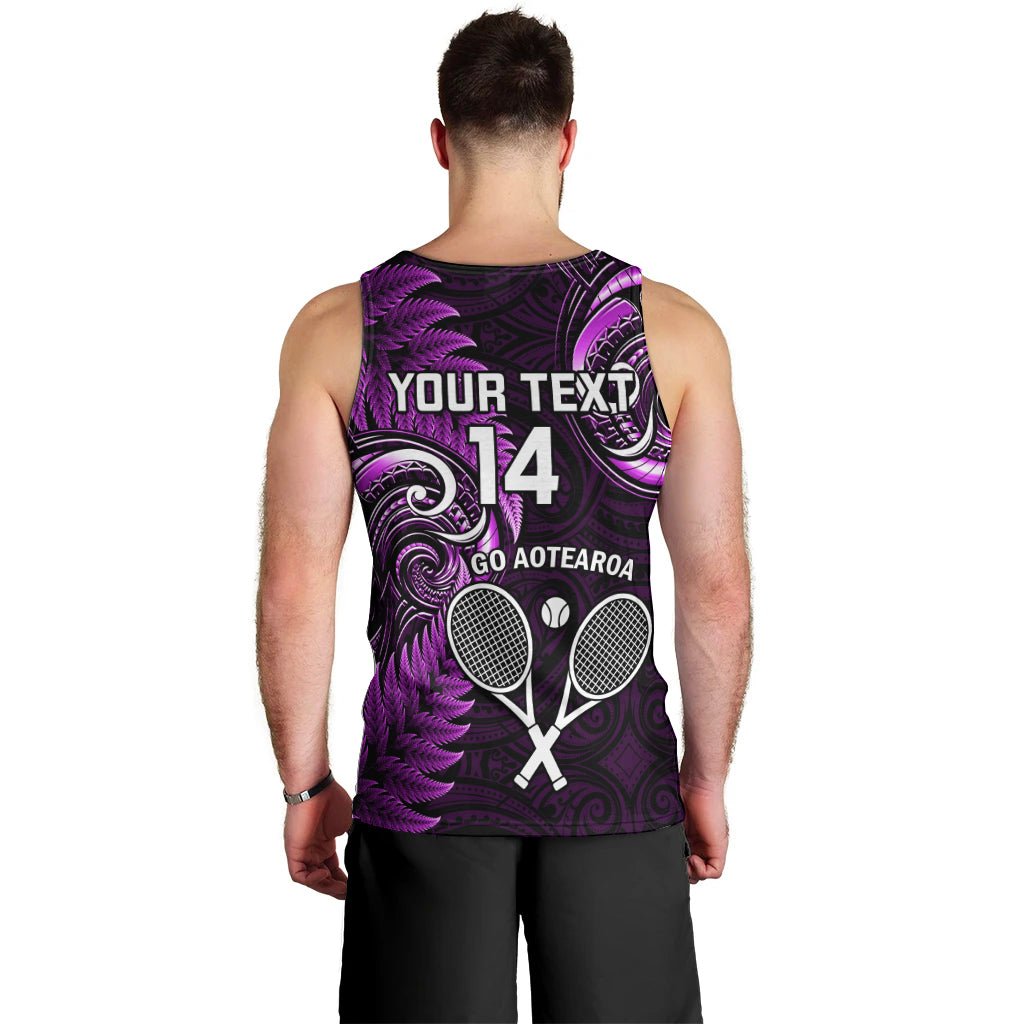Custom New Zealand Tiki Tennis Men Tank Top 2024 Aotearoa Tenehi Maori Silver Fern - Purple
