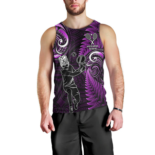Custom New Zealand Tiki Tennis Men Tank Top 2024 Aotearoa Tenehi Maori Silver Fern - Purple