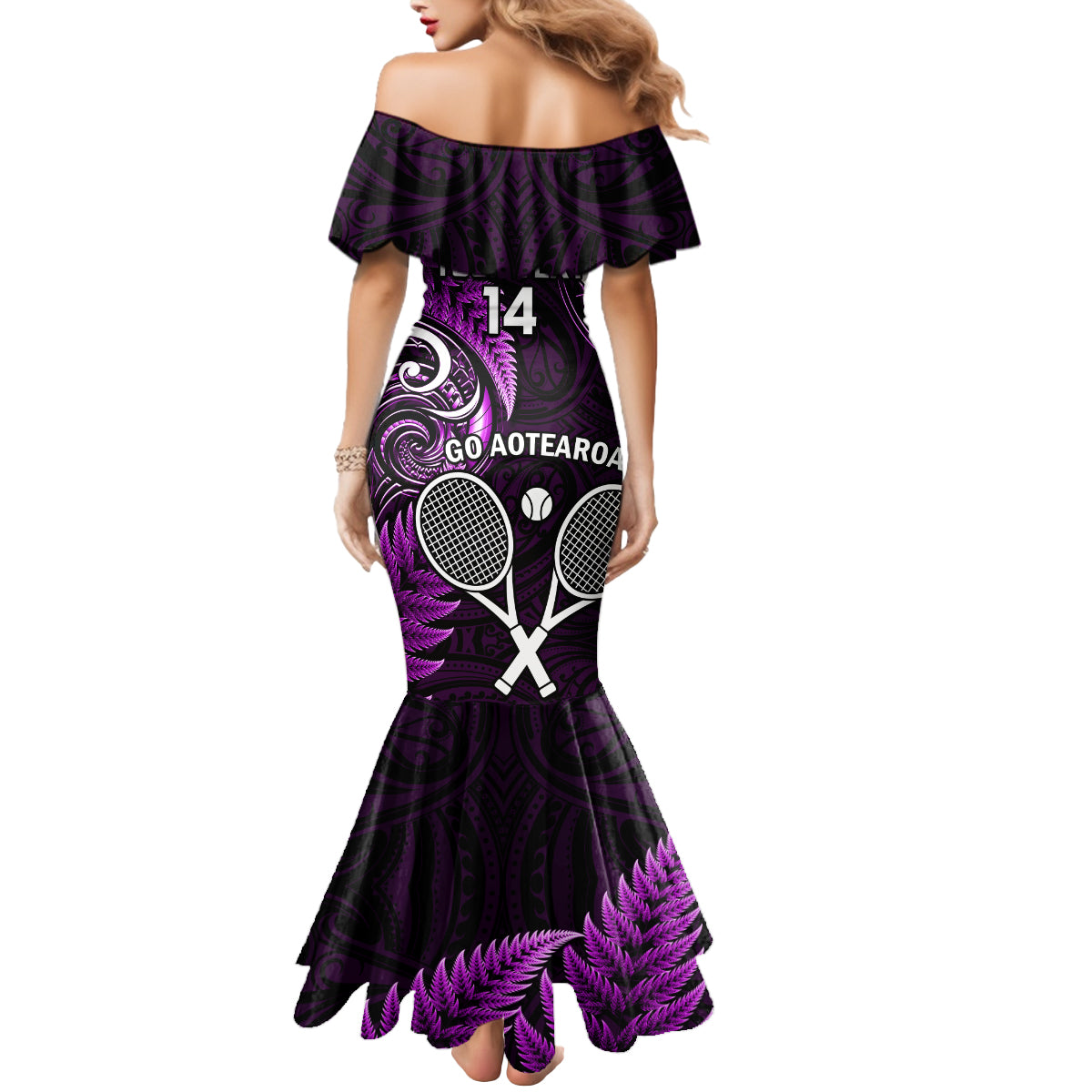 Custom New Zealand Tiki Tennis Mermaid Dress 2024 Aotearoa Tenehi Maori Silver Fern - Purple