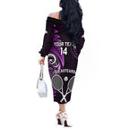 Custom New Zealand Tiki Tennis Off The Shoulder Long Sleeve Dress 2024 Aotearoa Tenehi Maori Silver Fern - Purple
