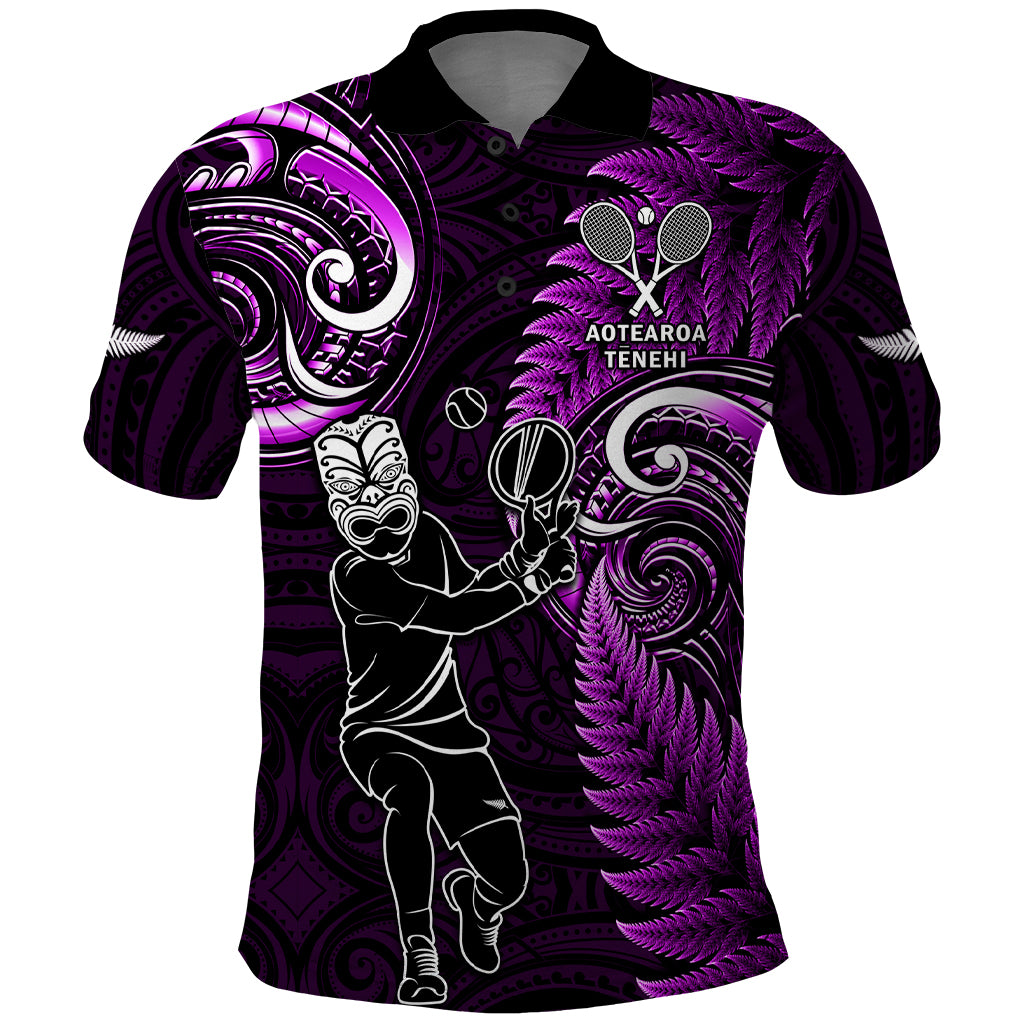 Custom New Zealand Tiki Tennis Polo Shirt 2024 Aotearoa Tenehi Maori Silver Fern - Purple
