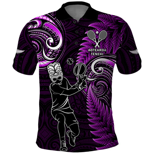 Custom New Zealand Tiki Tennis Polo Shirt 2024 Aotearoa Tenehi Maori Silver Fern - Purple