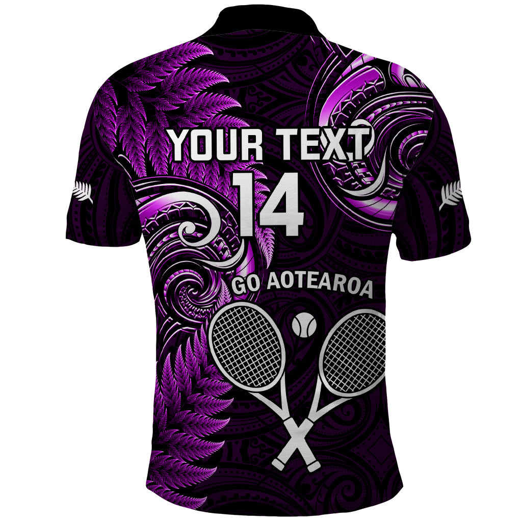 Custom New Zealand Tiki Tennis Polo Shirt 2024 Aotearoa Tenehi Maori Silver Fern - Purple