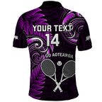 Custom New Zealand Tiki Tennis Polo Shirt 2024 Aotearoa Tenehi Maori Silver Fern - Purple