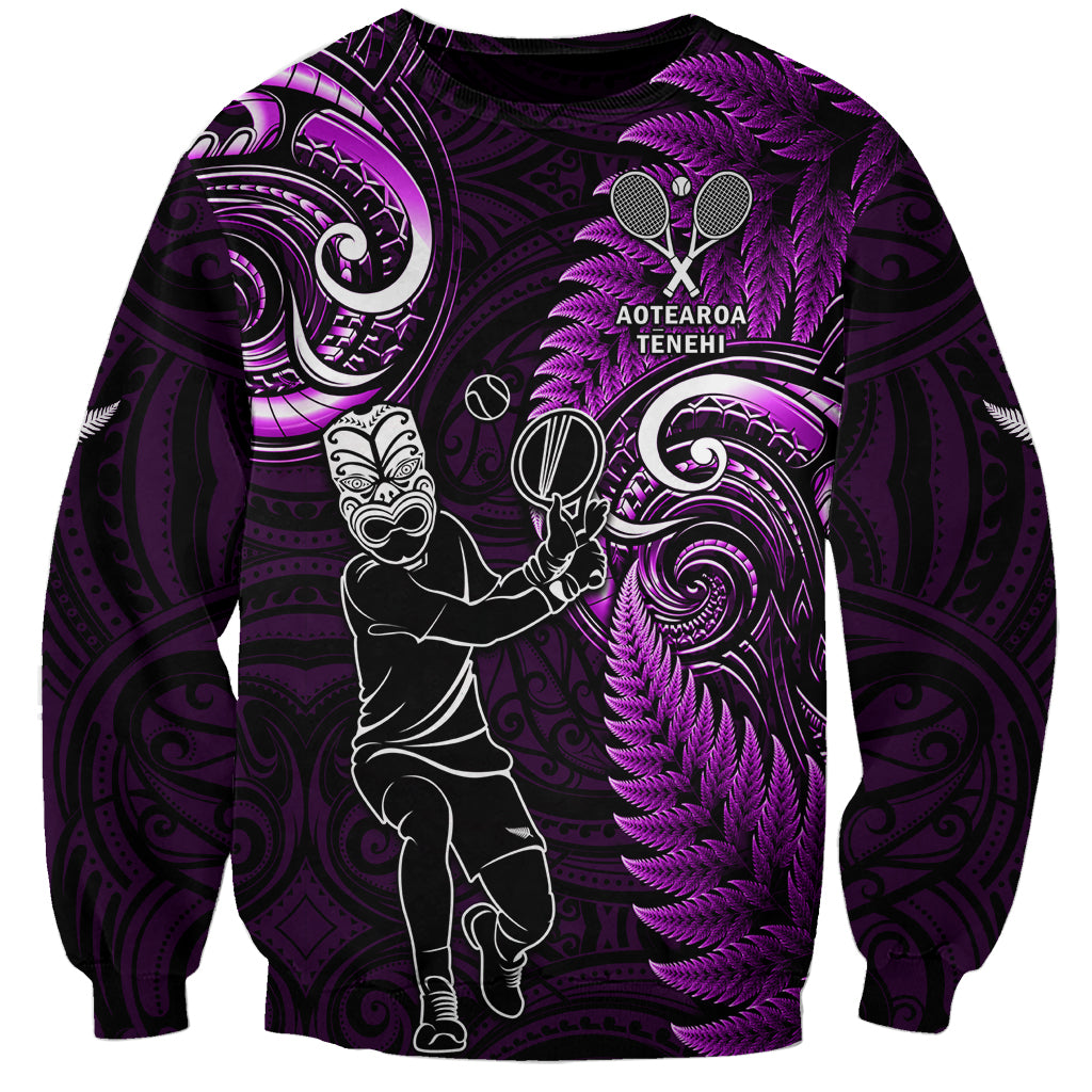Custom New Zealand Tiki Tennis Sweatshirt 2024 Aotearoa Tenehi Maori Silver Fern - Purple