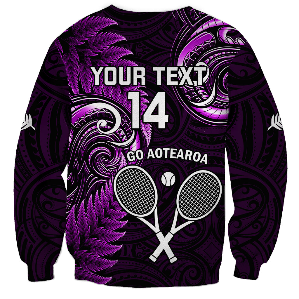 Custom New Zealand Tiki Tennis Sweatshirt 2024 Aotearoa Tenehi Maori Silver Fern - Purple