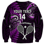 Custom New Zealand Tiki Tennis Sweatshirt 2024 Aotearoa Tenehi Maori Silver Fern - Purple