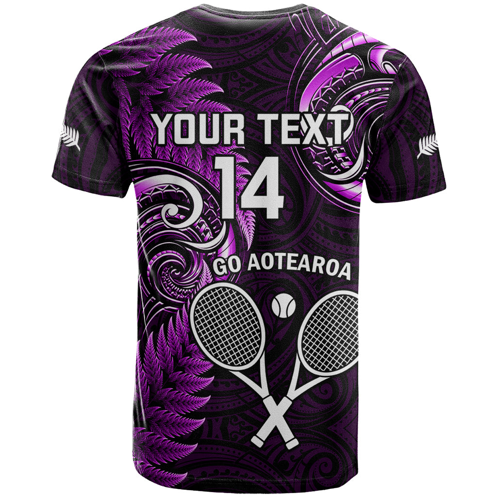 Custom New Zealand Tiki Tennis T Shirt 2024 Aotearoa Tenehi Maori Silver Fern - Purple