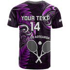 Custom New Zealand Tiki Tennis T Shirt 2024 Aotearoa Tenehi Maori Silver Fern - Purple