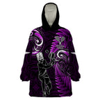 Custom New Zealand Tiki Tennis Wearable Blanket Hoodie 2024 Aotearoa Tenehi Maori Silver Fern - Purple