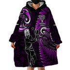 Custom New Zealand Tiki Tennis Wearable Blanket Hoodie 2024 Aotearoa Tenehi Maori Silver Fern - Purple