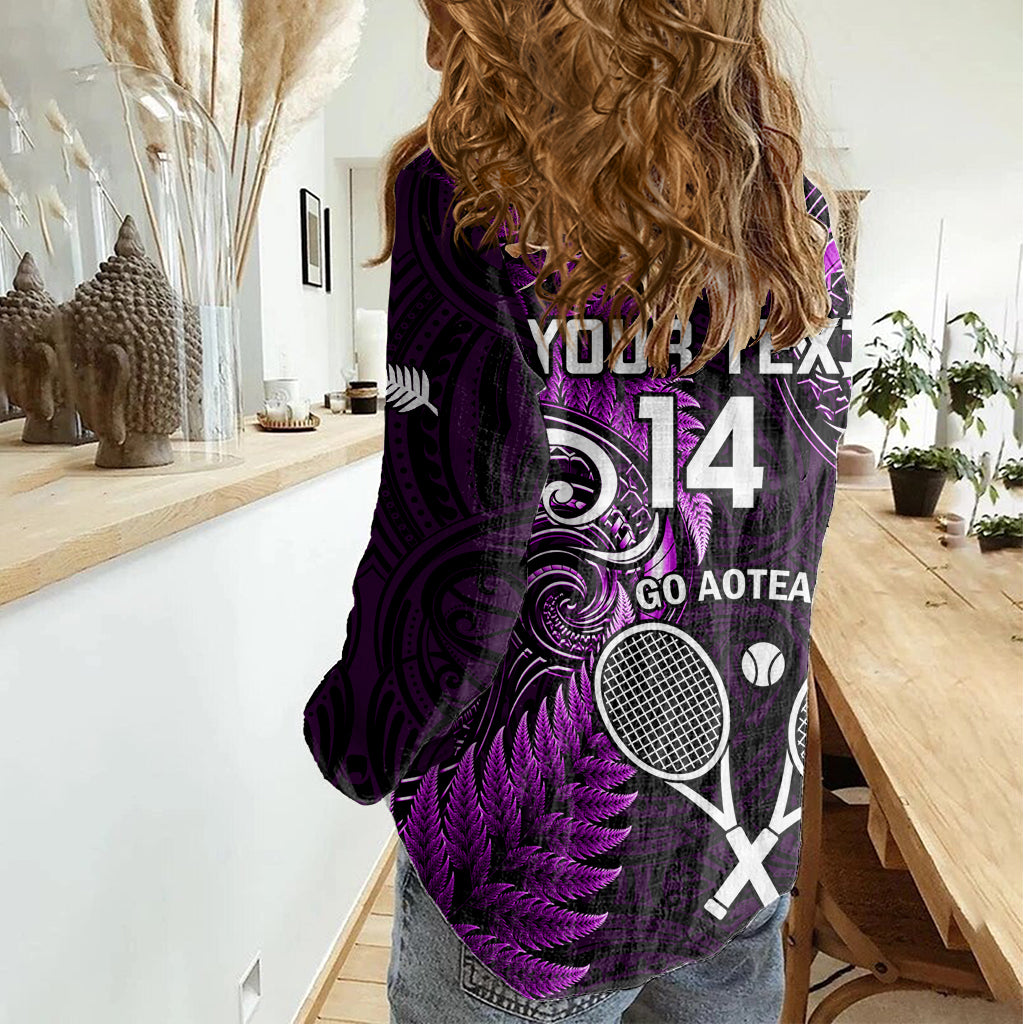 Custom New Zealand Tiki Tennis Women Casual Shirt 2024 Aotearoa Tenehi Maori Silver Fern - Purple