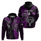 Custom New Zealand Tiki Tennis Zip Hoodie 2024 Aotearoa Tenehi Maori Silver Fern - Purple