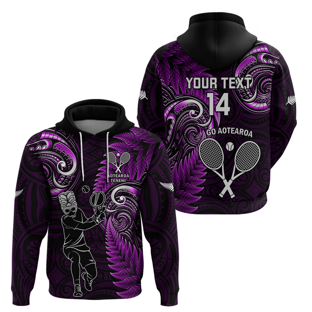 Custom New Zealand Tiki Tennis Zip Hoodie 2024 Aotearoa Tenehi Maori Silver Fern - Purple
