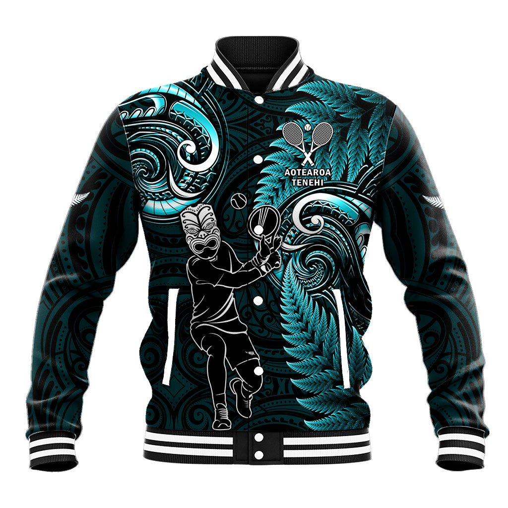 New Zealand Tiki Tennis Baseball Jacket 2024 Aotearoa Tenehi Maori Silver Fern - Turquoise