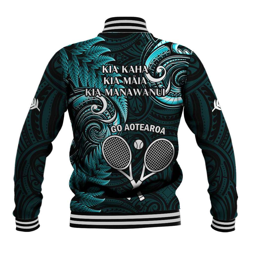 New Zealand Tiki Tennis Baseball Jacket 2024 Aotearoa Tenehi Maori Silver Fern - Turquoise