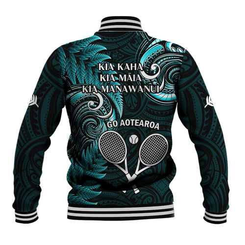 New Zealand Tiki Tennis Baseball Jacket 2024 Aotearoa Tenehi Maori Silver Fern - Turquoise