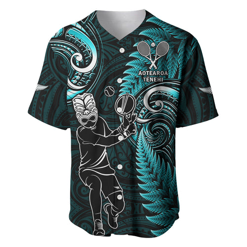 New Zealand Tiki Tennis Baseball Jersey 2024 Aotearoa Tenehi Maori Silver Fern - Turquoise
