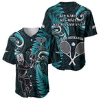 New Zealand Tiki Tennis Baseball Jersey 2024 Aotearoa Tenehi Maori Silver Fern - Turquoise