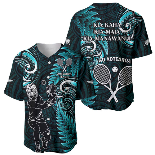 New Zealand Tiki Tennis Baseball Jersey 2024 Aotearoa Tenehi Maori Silver Fern - Turquoise