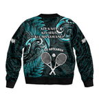 New Zealand Tiki Tennis Bomber Jacket 2024 Aotearoa Tenehi Maori Silver Fern - Turquoise