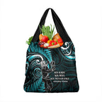 New Zealand Tiki Tennis Grocery Bag Aotearoa Tenehi Maori Silver Fern - Turquoise