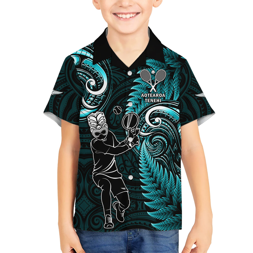 New Zealand Tiki Tennis Hawaiian Shirt 2024 Aotearoa Tenehi Maori Silver Fern - Turquoise