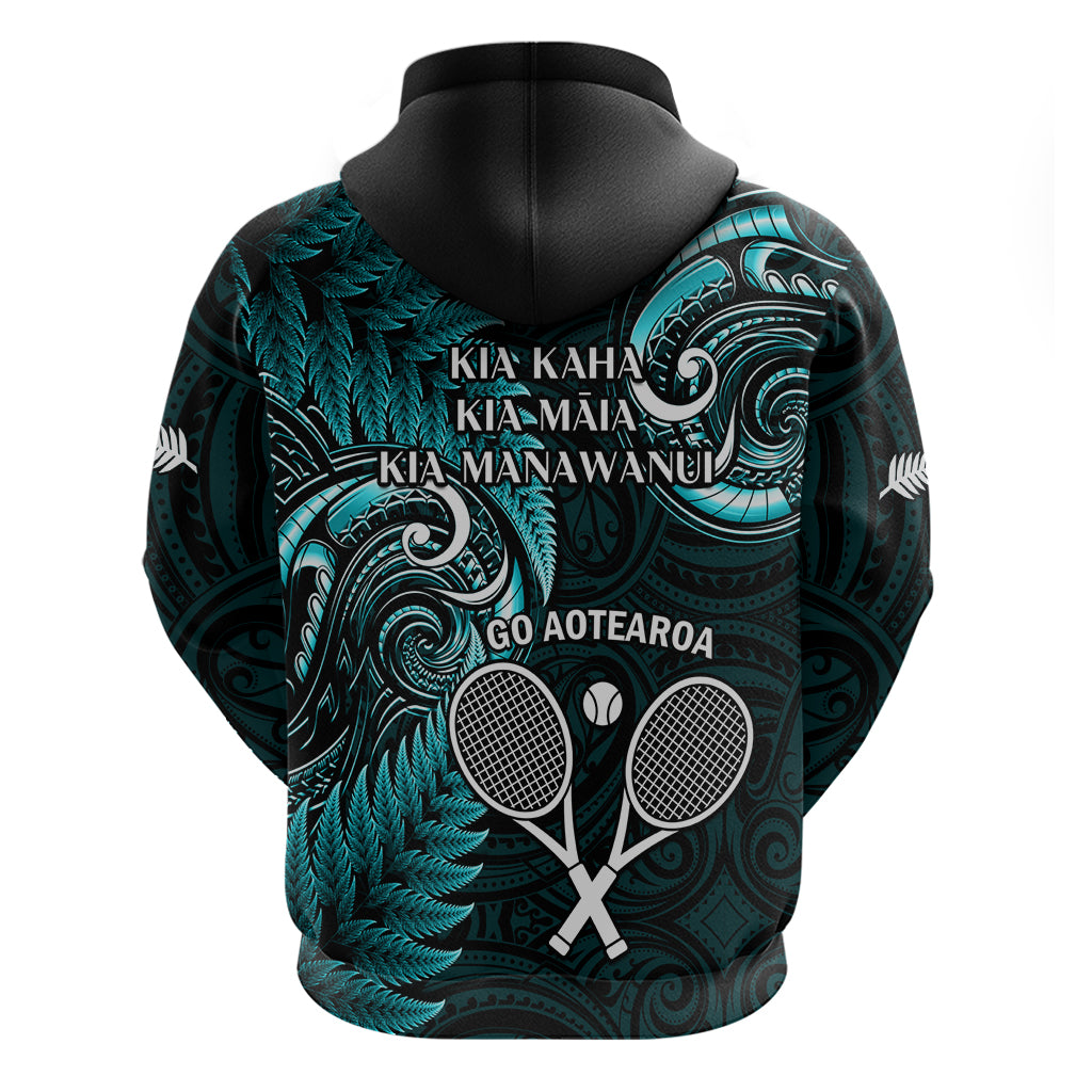 New Zealand Tiki Tennis Hoodie 2024 Aotearoa Tenehi Maori Silver Fern - Turquoise