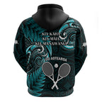 New Zealand Tiki Tennis Hoodie 2024 Aotearoa Tenehi Maori Silver Fern - Turquoise