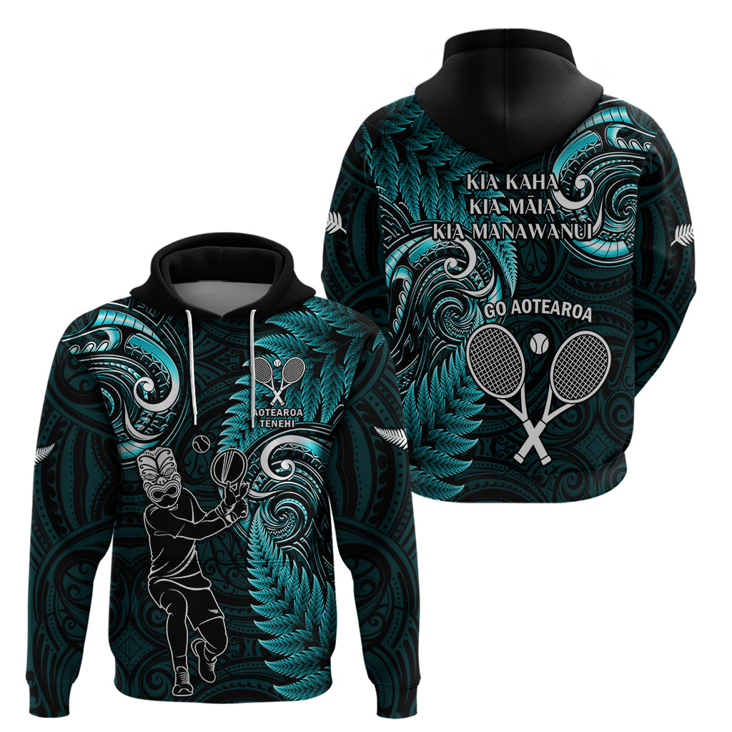 New Zealand Tiki Tennis Hoodie 2024 Aotearoa Tenehi Maori Silver Fern - Turquoise