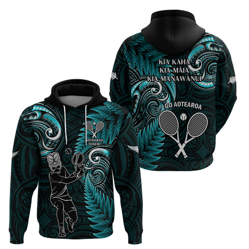 New Zealand Tiki Tennis Hoodie 2024 Aotearoa Tenehi Maori Silver Fern - Turquoise